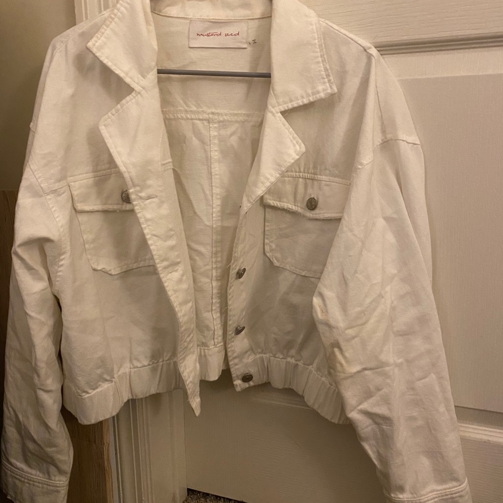 Lightweight white cropped denim jacket